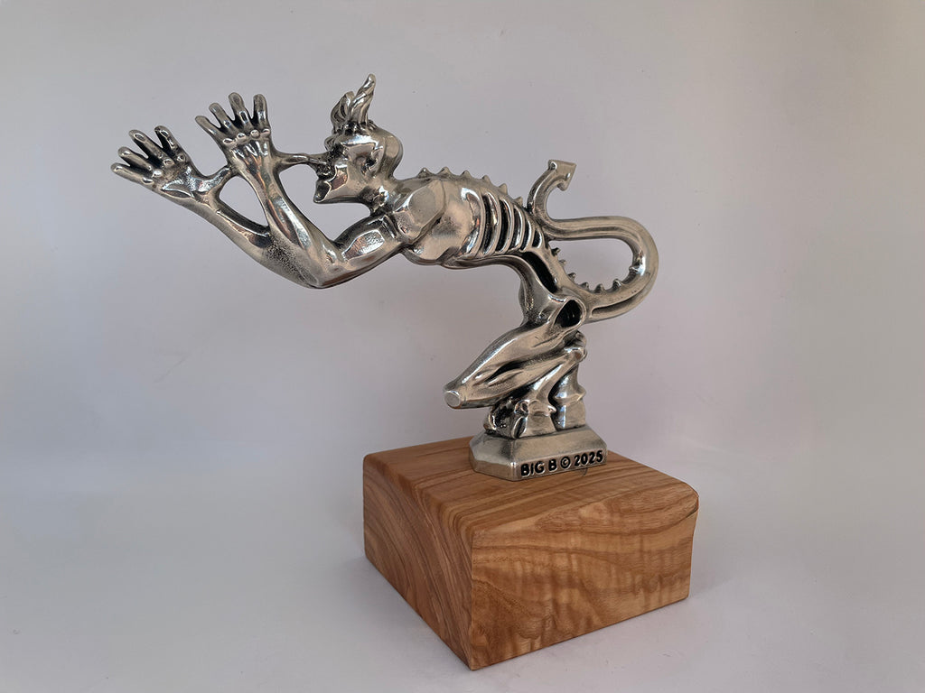Speed Demon hood ornament featuring an elegant male figure sculpted for custom vehicles